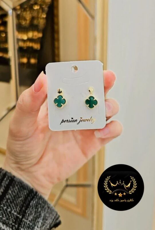 گوشواره میخی چهار گل رنگ سبز